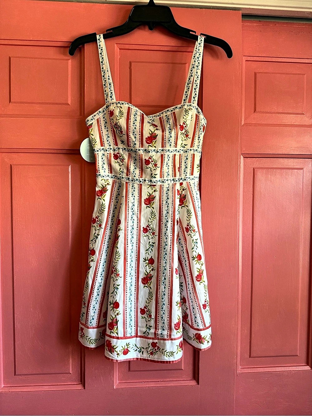 Hill House Home Margot mini Dress Floral in White & Red Size XXS NWT